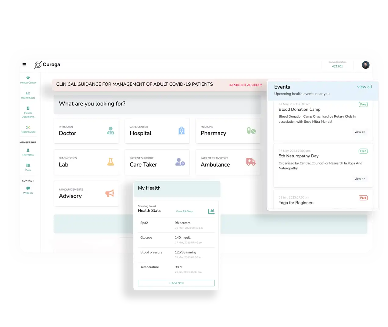 Manage healthcare using unified curoga dashboard